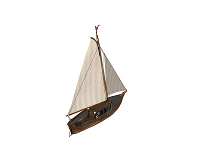 Vintage Wooden Sailing Boat With White Sails And Classic Wooden Hull Structure 3d model