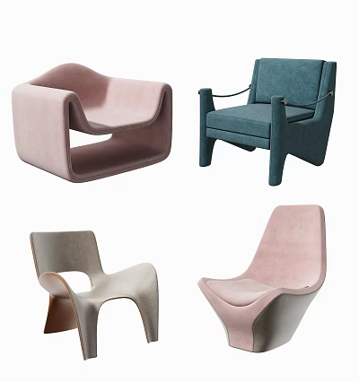 Stylish Modern Single Sofa Designs With Pink Blue Beige Colors And Unique Shapes 3d model