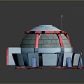 Futuristic Dome Building With Blue Gray Exterior Red Accent Bands Antenna And Steps