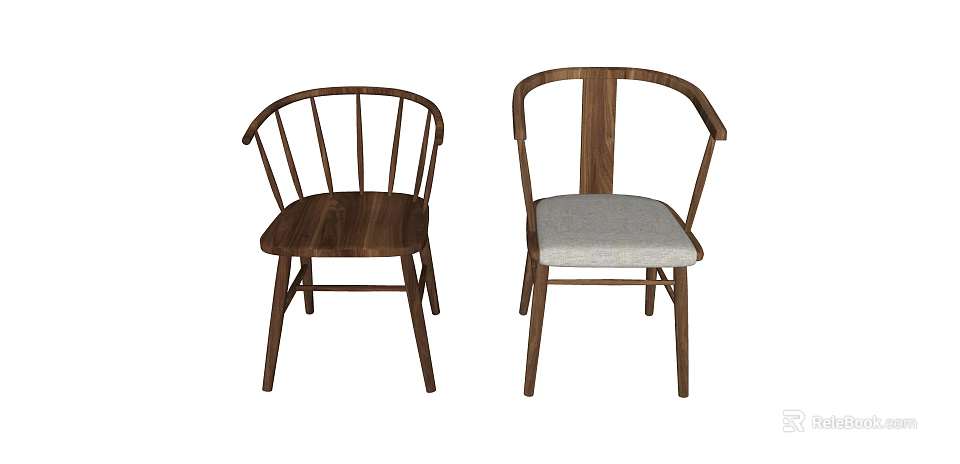 Two Wooden Leisure Chairs With Different Back Designs Including Curved And Upholstered Seat 3d model 