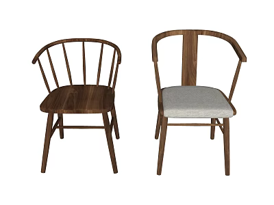 Two Wooden Leisure Chairs With Different Back Designs Including Curved And Upholstered Seat 3d model