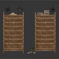 Two Wooden File Racks With Fans And Small Trash Bin In Office Setup