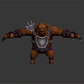 Game Movie Bear Warrior Character With Orange Fur Spiked Shoulder Armor Chain And Sharp Claws
