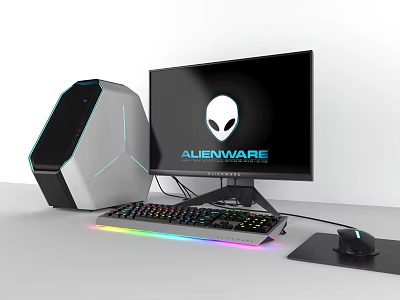 Alienware Sleek Gaming PC Setup Including Tower Monitor RGB Keyboard And Mouse 3d model