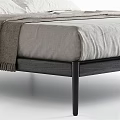 Modern Minimalist Double Bed With Wooden Frame White Pillows Gray Blanket And Soft Mattress