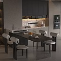 Modern Dining Chairs In Open Kitchen With White Upholstered Seats Black Frames And Marble Countertop