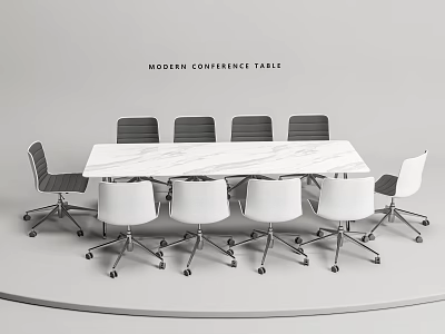 Modern Conference Table With Marble Top And Gray White Office Chairs Setup 3d model