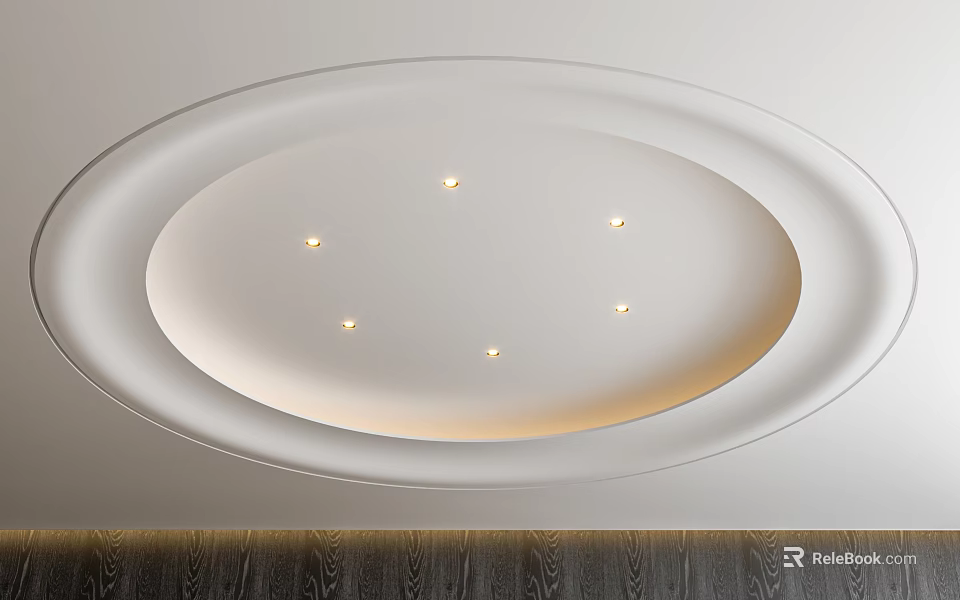 White Modern Oval Ceiling Design With Recessed Lights And Cove Lighting 3d model 