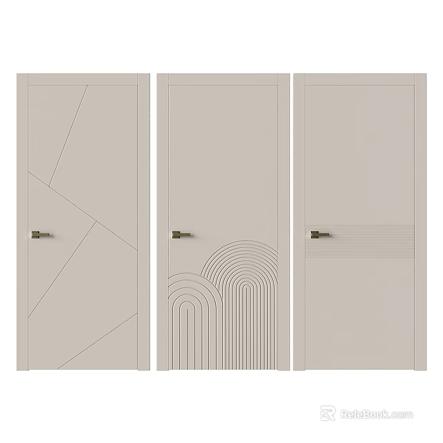 Modern Flush Doors with Geometric Patterns Irregular Lines Concentric Waves Horizontal Stripes in Light Beige 3d model 
