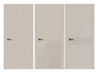 Modern Flush Doors with Geometric Patterns Irregular Lines Concentric Waves Horizontal Stripes in Light Beige 3d model