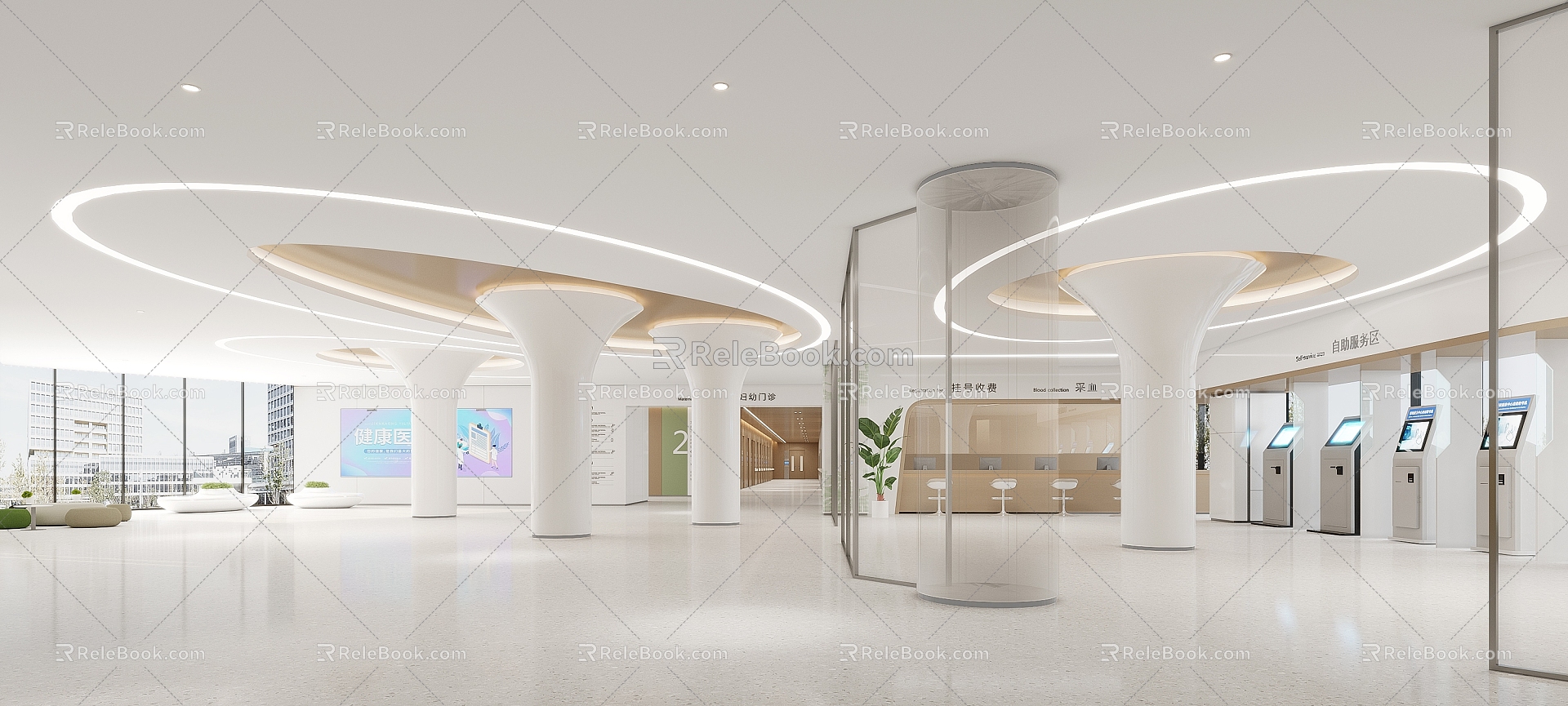 Hospital Hall Self-service Area Registered Medicine Collection Blood Collection Waiting for Medical Hospital 3d model