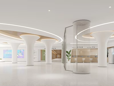 Modern Hospital Outpatient Clinic Hall With Columns And Bright Lighting 3d model
