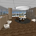 Spacious Modern Hotel Public Lounge Area With Comfortable Sofa And Large Windows 3d model