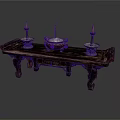 Traditional Long Wooden Carved Table with Candle Holders and Incense Burner Classic Design