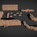 Tactical Military Weapons for Sandbag Defense Fortification Structures 3D Model 3d model