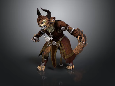 Mythical Fantasy Creature With Horns Sharp Teeth Leather Outfit Tail And Claws 3d model
