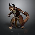Mythical Fantasy Creature With Horns Sharp Teeth Leather Outfit Tail And Claws