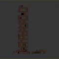 Wooden Block Stacking Tower Game with Fallen Pieces and Playful Design