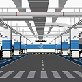 Modern Parking Garage With Blue White Flooring Lines Parked Black Cars And Bright Ceiling Lighting