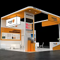 Modern WAZAM Exhibition Booth With Orange White Design Display Panels And Reception Tables