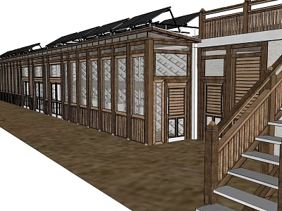 School Building with Wooden Structure Large Windows Solar Panels Staircase and Balcony 3d model