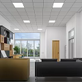 Elegant Modern Exhibition Interior With Display Shelves Sofa And Reception Desk