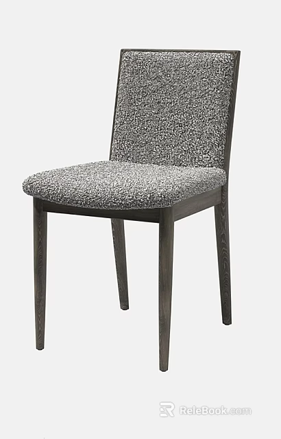 Modern Gray Textured Fabric Dining Chair with Dark Wooden Frame and Slim Legs Design 3d model 