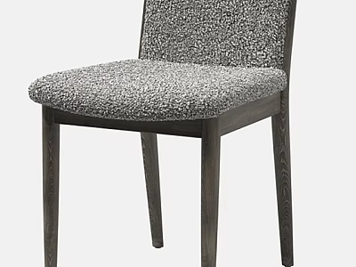 Modern Gray Textured Fabric Dining Chair with Dark Wooden Frame and Slim Legs Design 3d model