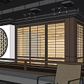 Traditional Chinese Clubhouse Interior With Lanterns Green Plants Circular Arch And Stone Wall Design
