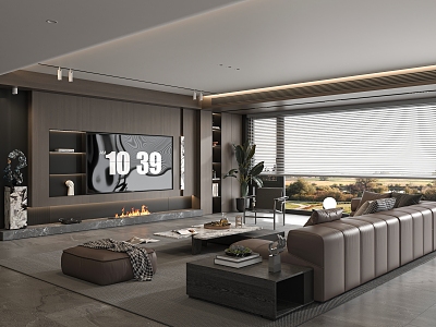 Italian living room sofa combination coffee table TV background wall 3d model