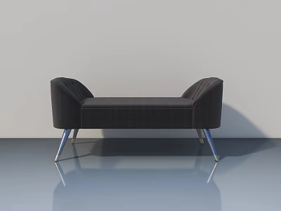 Modern Black Bench With Metal Legs On Sleek Floor And Gray Wall 3d model