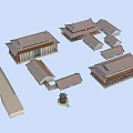 Ancient Chinese Architecture Complex With Traditional Roofs Courtyard And Bridge Design