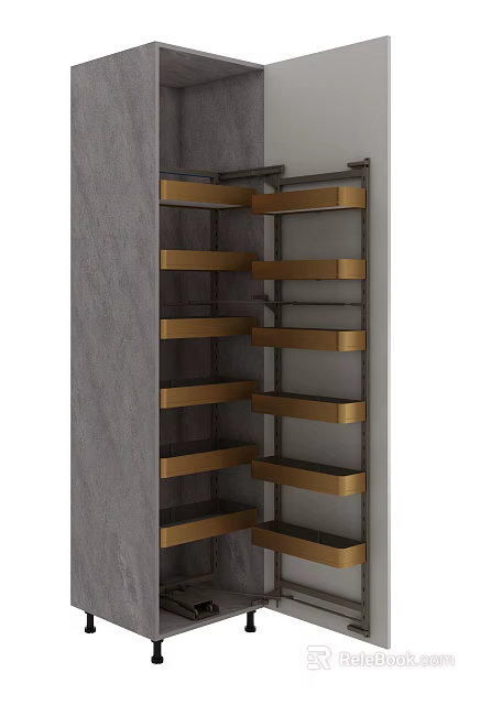 Modern Open Cabinet Featuring Golden Metal Shelves And Layered Storage Design 3d model 
