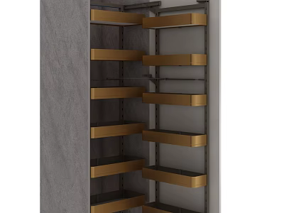 Modern Open Cabinet Featuring Golden Metal Shelves And Layered Storage Design 3d model