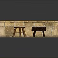 Stone Built Square Outdoor Fire Pit With Grill Grate And Wooden Dark Colored Side Stools