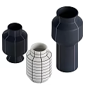 Modern Geometric Ceramic Vases With Black White Grid Patterns For Home Decoration 3d model