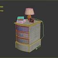 Colorful Drawer Nightstand With Table Lamp Stack Of Books And Alarm Clock