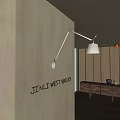 Modern Wall Lamp With Sleek Metal Arm And White Lampshade In Interior With Wooden Cabinet