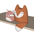 Cute Fox Plush Dolls With Pink And Orange Colors On White Shelf