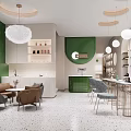 Luxury Beauty Salon Interior Design with Green Walls White Pendant Lights Curved Arches and Shelves