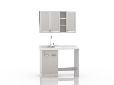 Modern White Bathroom Vanity with Wall Cabinet Sink Countertop and Storage 3d model