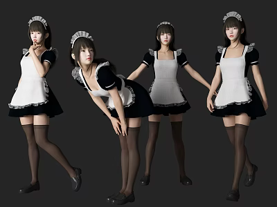 Woman Wearing Maid Outfit in Various Poses Standing and Bending 3d model