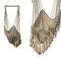 Macramé Hammock Chair Handwoven Beige with Tassel Details for Indoor Decor
