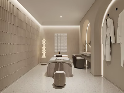 Cozy Beauty Salon Spa Interior With Massage Table White Robes Mirror And Soft Lighting 3d model
