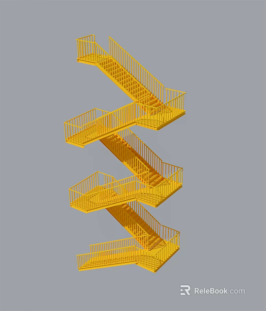 Modern Yellow Spiral Staircase Interior Design With Metal Railings And Sleek Structure 3d model 