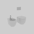 White Wall Mounted Toilet And Sink In Modern Bathroom With Gray Wall