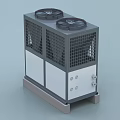Industrial Equipment Outdoor Unit With Dual Fans Grid Casing Gray And White Design Base Stand