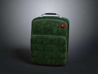 Green Woven Texture Suitcase With Black Handle And Red Accent Details 3d model