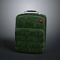 Green Woven Texture Suitcase With Black Handle And Red Accent Details