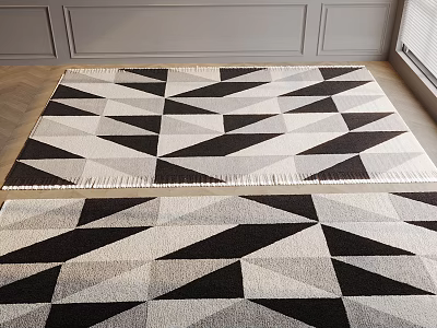 Square Area Rug With Geometric Triangle Patterns In Room 3d model